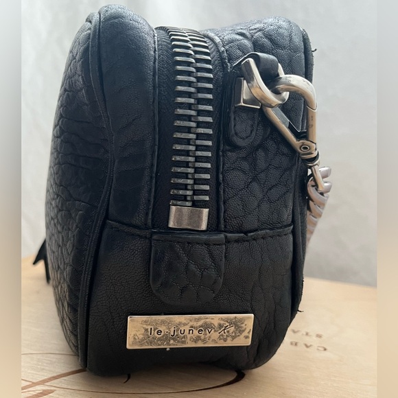 Black Faux Pebbled Leather Crossbody Bag with Chain Strap - Picture 2 of 16